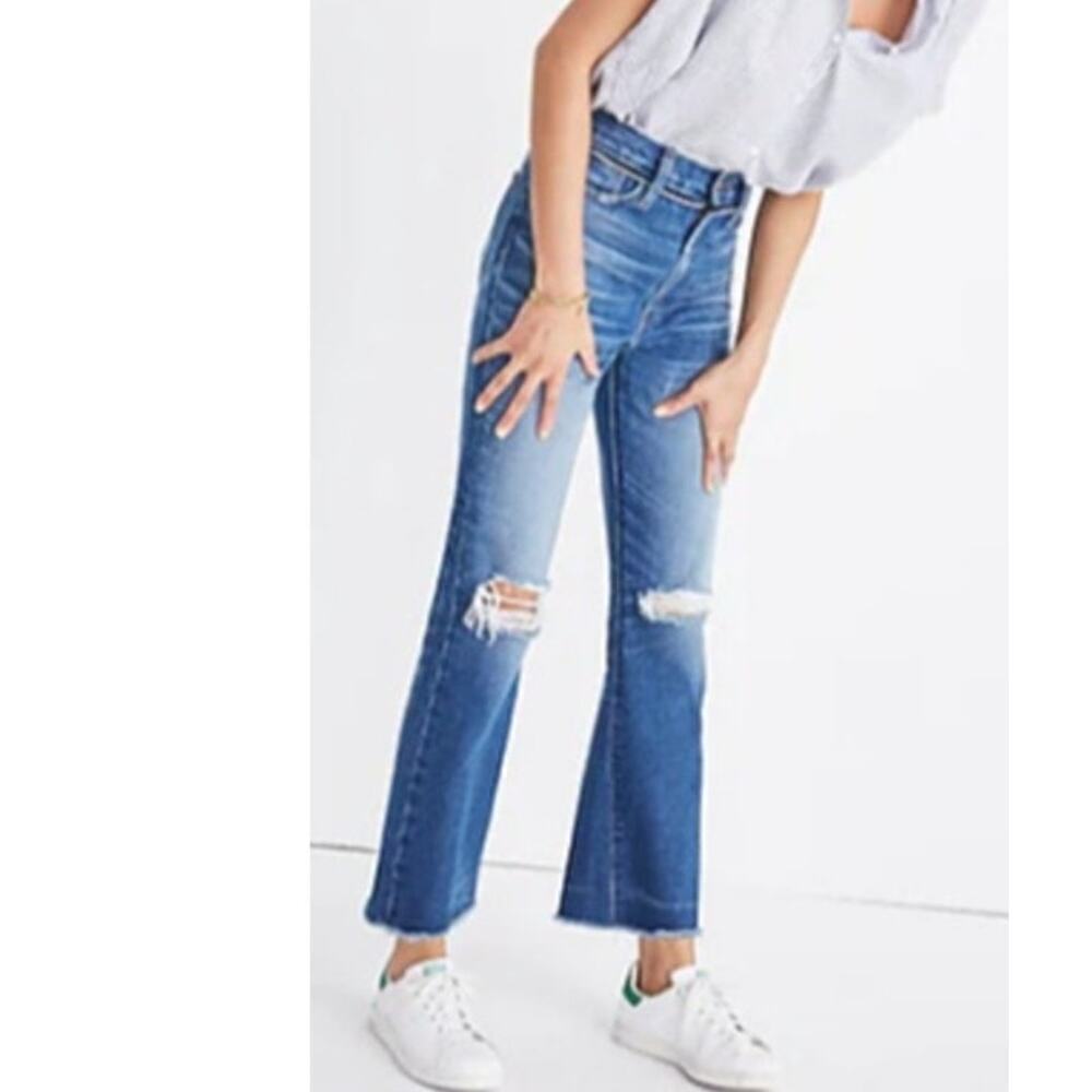 Madewell Retro Crop Bootcut Jeans Knee Rip High Rise Cornwall Wash Blue Size 28